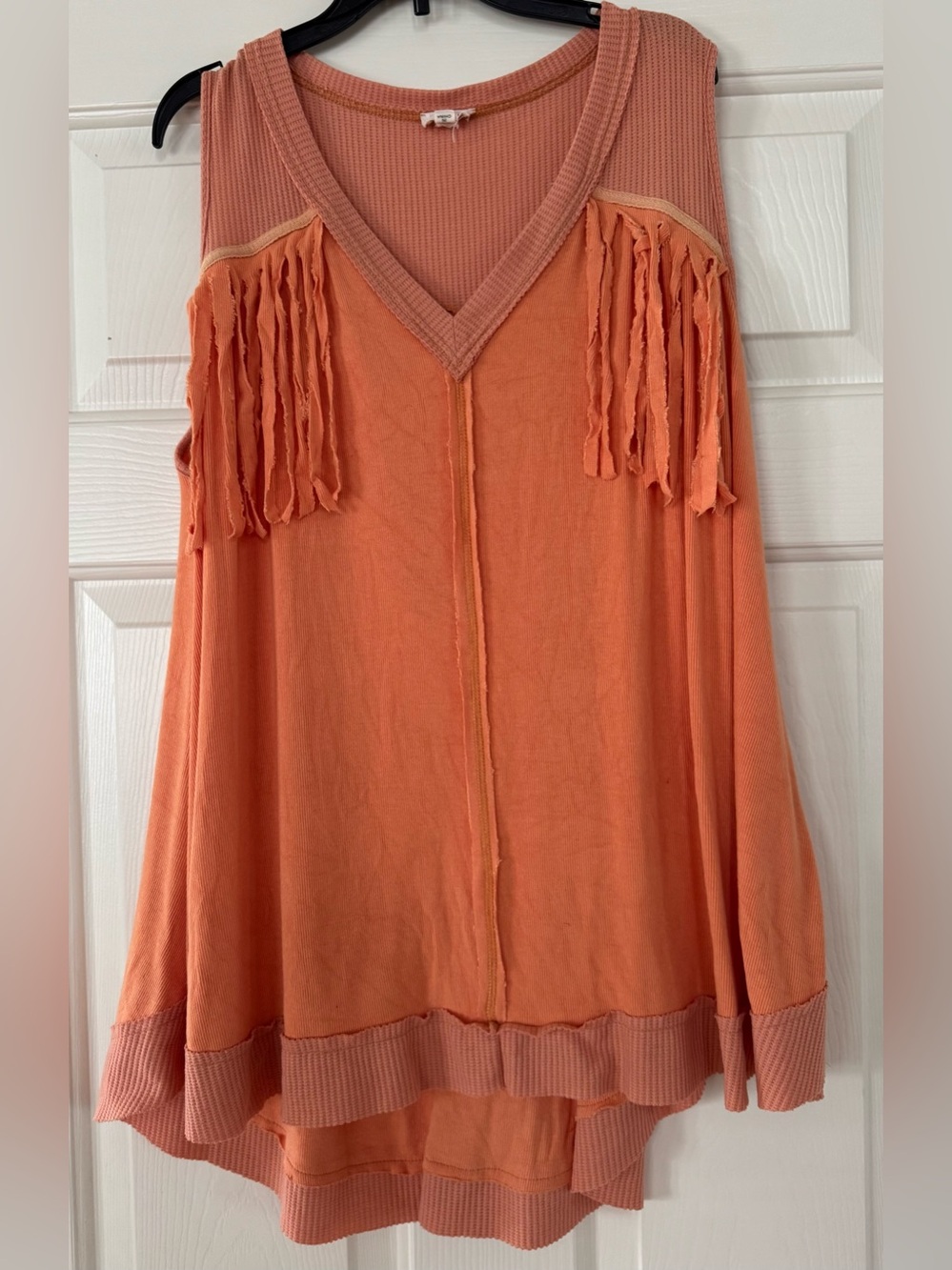 POL Women's Orange Fringe V-Neck Sleeveless Top